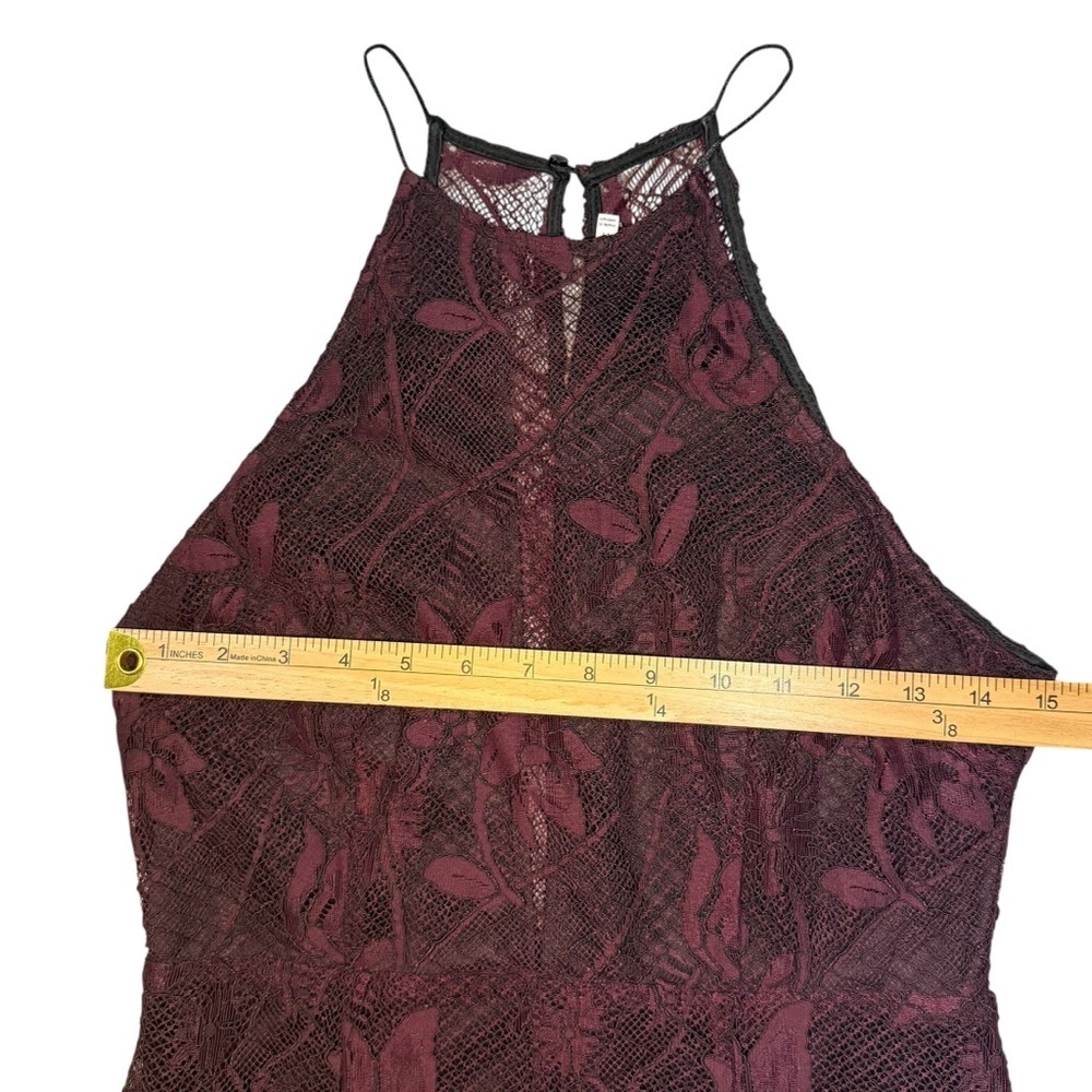ASTR The Label Medium Burgundy Lace Halter Fringe Hem Cocktail Dress Romantic - Picture 8 of 11